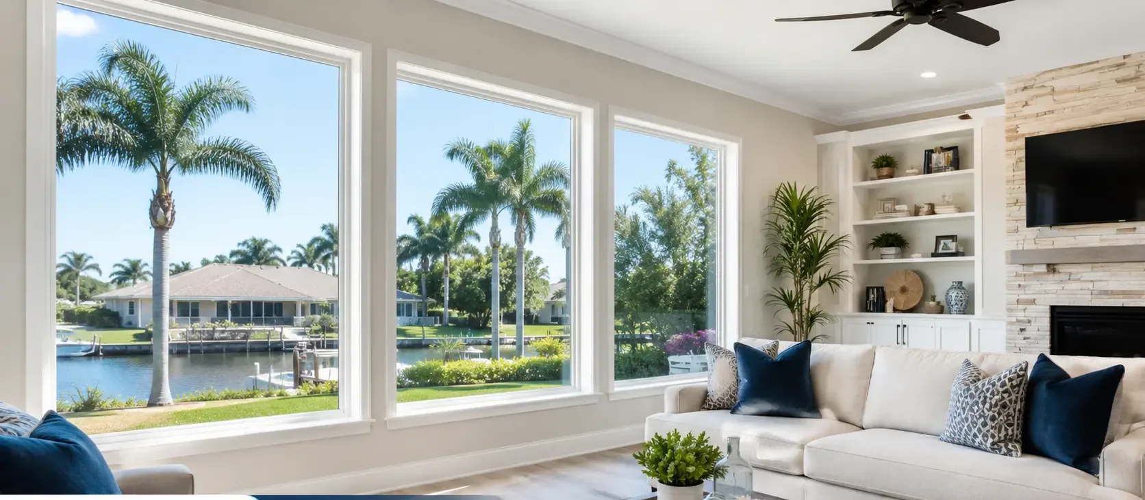 Bright Jacksonville living room with large replacement windows and natural light