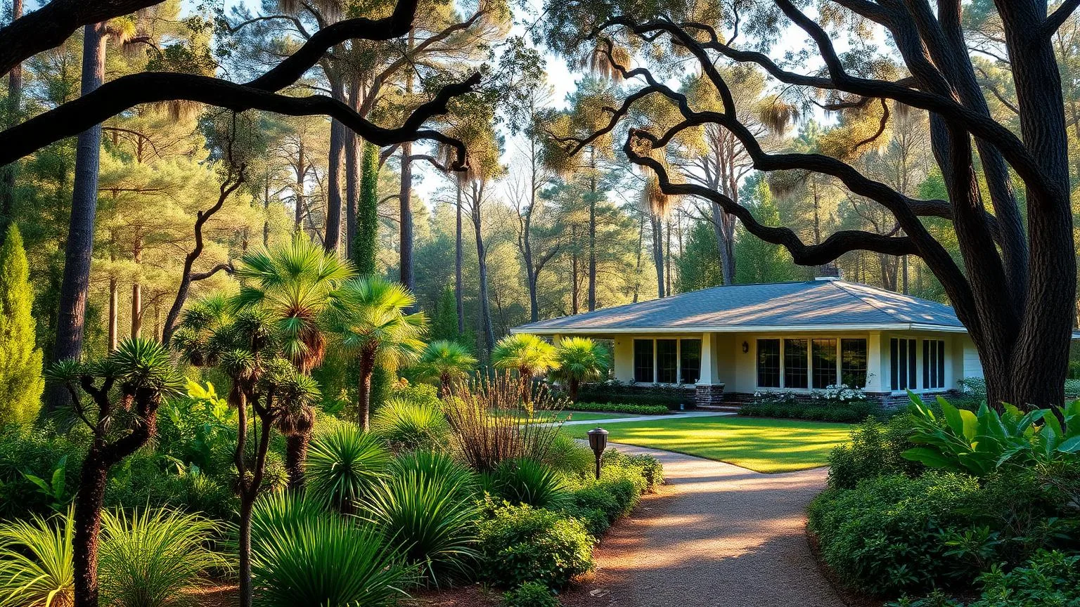 Wooded Northeast Florida landscape with a mid-century ranch home in Arlington, Jacksonville