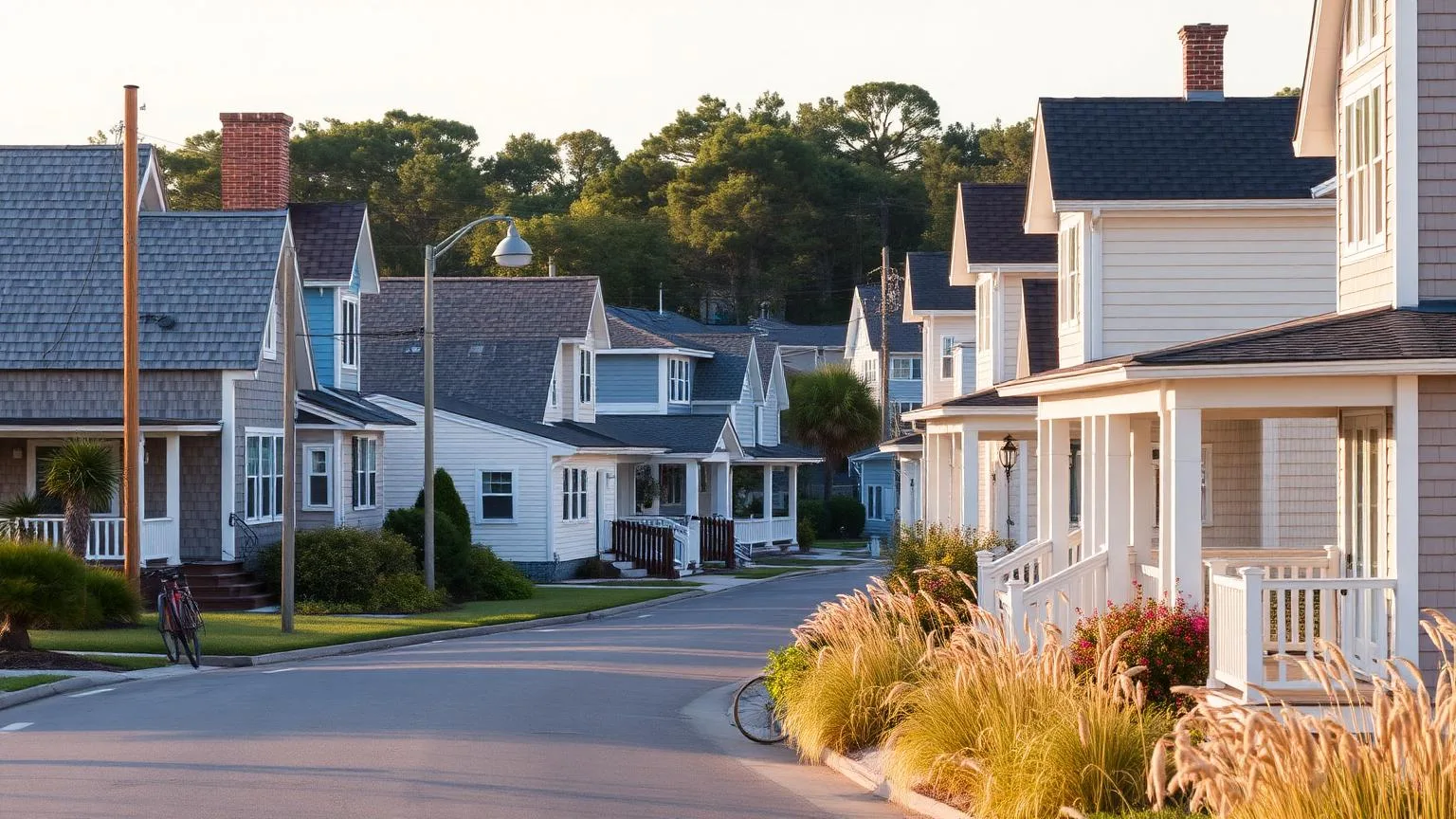 Coastal cottages and renovated beach homes on a quiet street in Atlantic Beach Florida